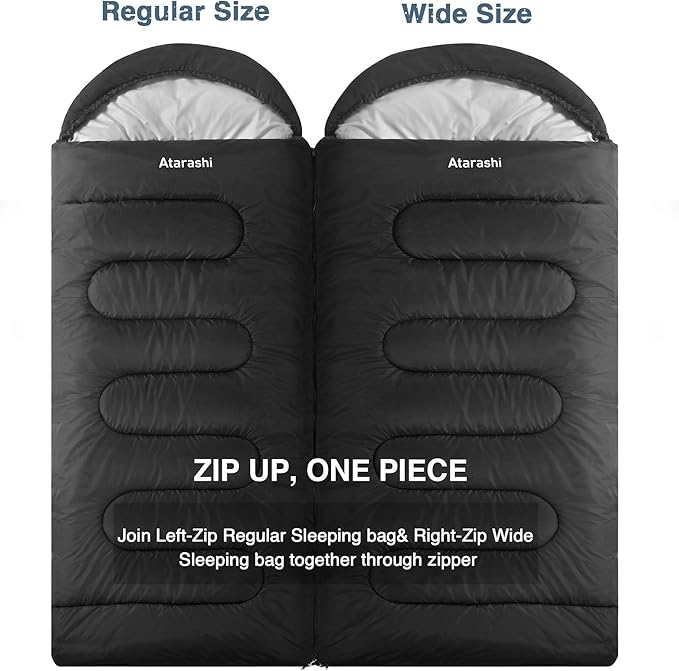 Atarashi Camping Sleeping Bag- 4 Seasons for Adults Light Warm Extra-Large with Compression Sack- Great for Hiking Backpacking &amp Outdoor Adventures