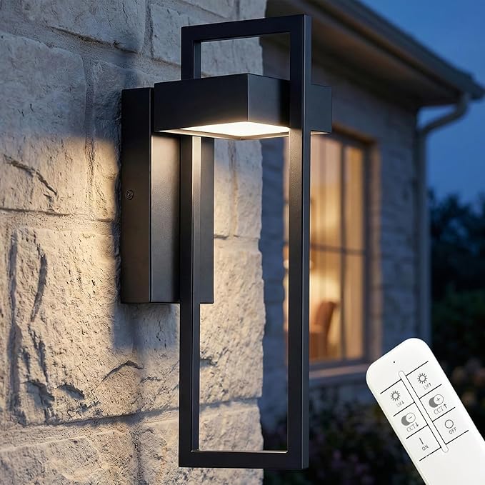 Black Outdoor Wall Light Hardwired 16.5 Modern Outdoor Wall Sconce  Dimmable Adjustable Light 2700K–6500K Waterproof Exterior Wall Light for Porch Front Door GarageWall Mount Lights With Remote