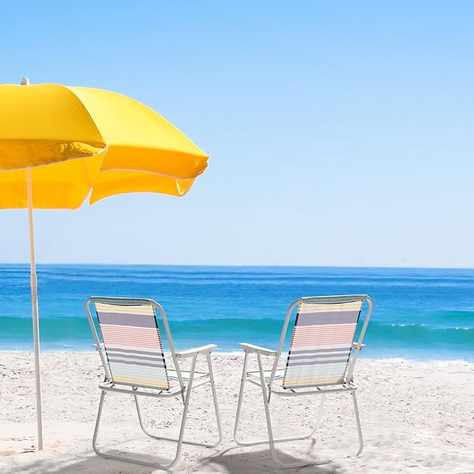 Generic 2 Pcs Folding Beach &amp Camping Chairs Multicolor Striped Webbed High Back Steel Frame Portable &amp Easy to Fold 220 lbs Capacity