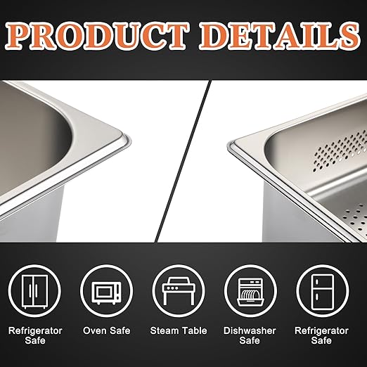 Tioncy 2 Pack Full Size Hotel Pans with Perforated Steam Pan Stainless Steel Steam Table Pan Multifunctional Food Chafing Supplies for Restaurant Kitchen(Full Size 4 Inches 6 Inches)