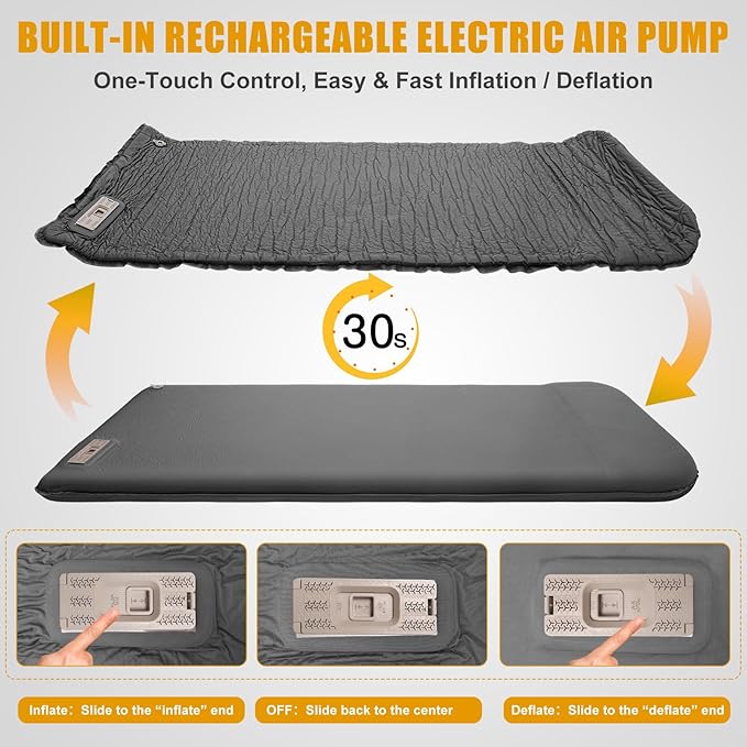 Self Inflating Sleeping Pad with Electric Pump 3.14 Ultra-Thick Memory Foam Camping Mattress Pad with Pillow Fast Inflating in 30s9.5 R-Value Insulated Camping Pad for Camping Car Travel LightGrey