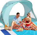 Beach Tent Sun Shelter Beach Tent with Beach Mat Set 4 Person Portable Beach Shade Canopy with UPF 50＋ UV Protection Dual-Door Ventilation Design Easy Setup Family Beach Umbrella (Green)