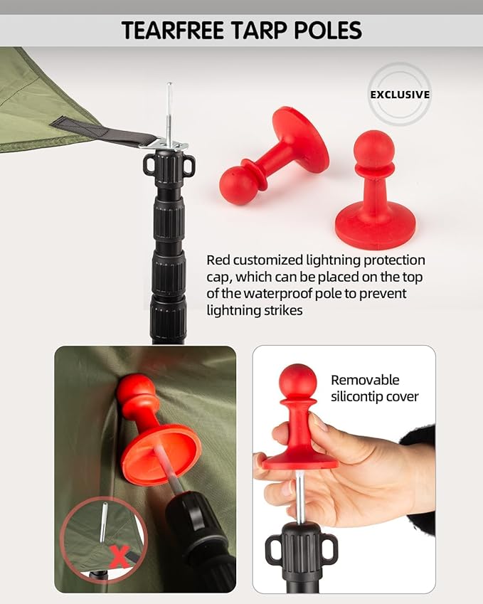 Tarp Poles Heavy Duty Adjustable AVOFOREST Aviation Aluminum 8.7FT Tent Poles Lengthen and Thicken with Protection Cap Awning Poles Set of 4 for Hiking