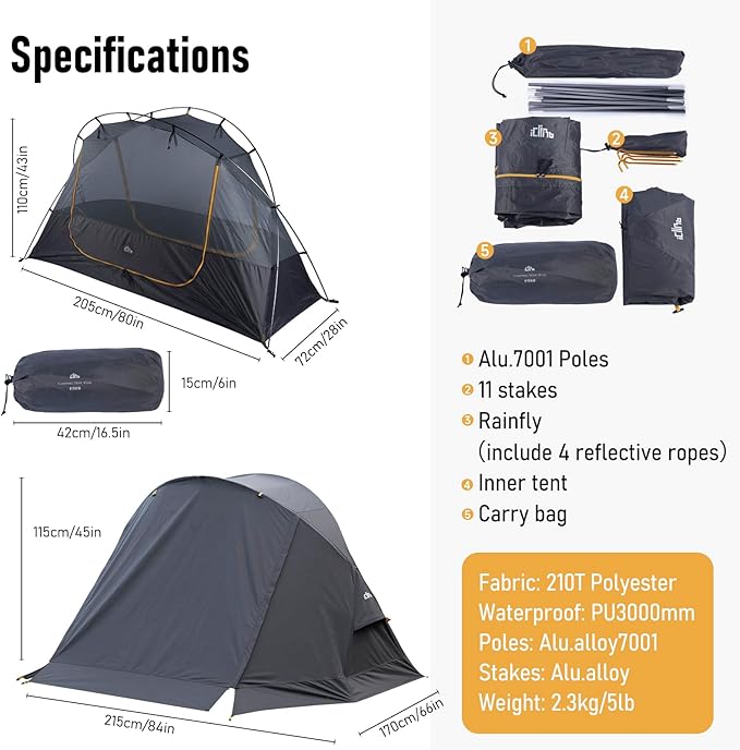 iClimb Ultralight 4 Season Solo Tent Waterproof with Snow Skirt Rainfly Ground/Off The Ground Tent for Backpacking Camping Hiking Trekking Mountaineering