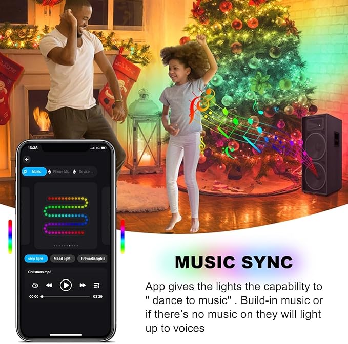 Christmas Tree String Lights Decorations with Ring Smart APP 400 LED Waterfall Lights IP65 Waterproof Multi-Modes with Remote Color Changing for Wedding Yard Party Home Holiday