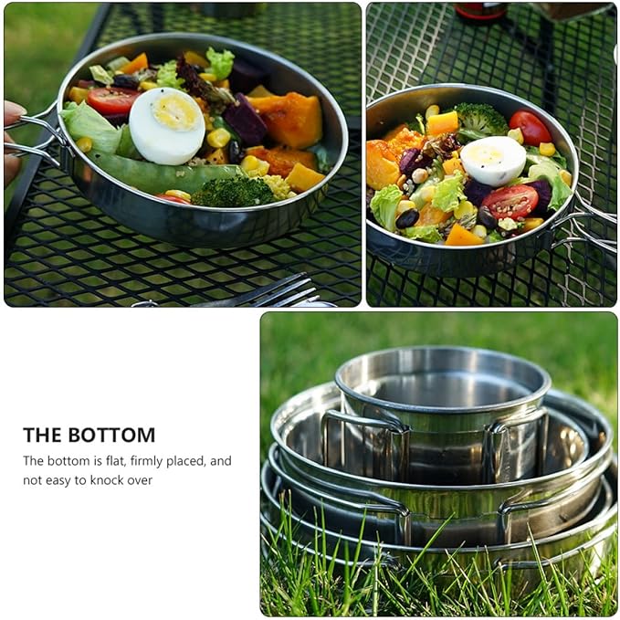 5pcs Stainless Steel Cup and Picnic Pot Set Outdoor Camping Tableware with Bowls Lightweight Mess Kit for Hiking Barbecue Fishing and Backpacking