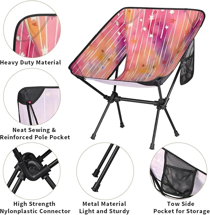 Honeybaby Folding Camping Chair Watercolor Star Rainbow Camping Chairs Lightweight Portable Chair Outdoor Foldable Chairs for Camping Travel Picnic Beach Hiking
