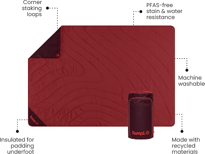 Rumpl Overland Mat – Waterproof Padded Ground Cover and Blanket Cherry Fig