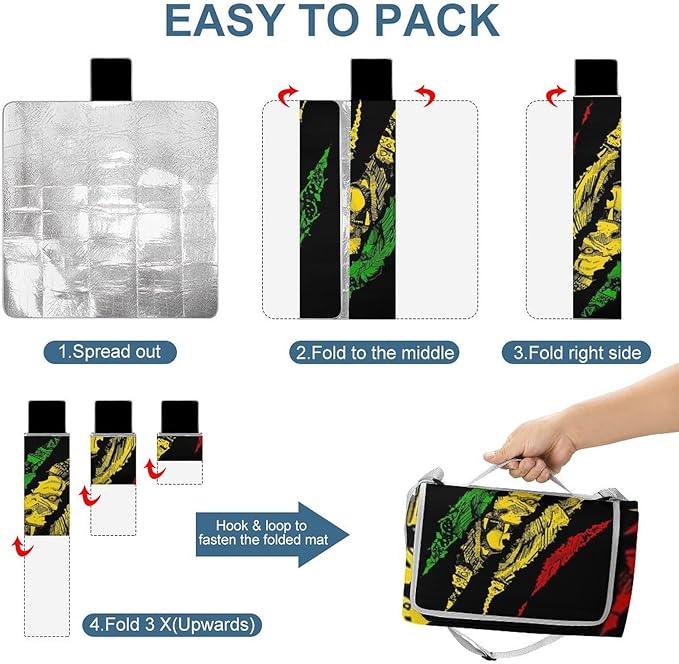 Marijuana Leaves Rasta Lion Cannabis Waterproof Outdoor Picnic Blanket Sandproof Beach Mat for Camping Hiking Grass Travelling