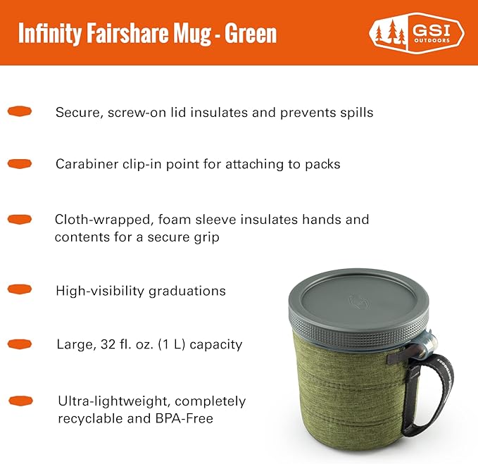 GSI Outdoors Infinity Fairshare Mug I Lightweight BPA-Free Mug for Backpacking Camping &amp Outdoors