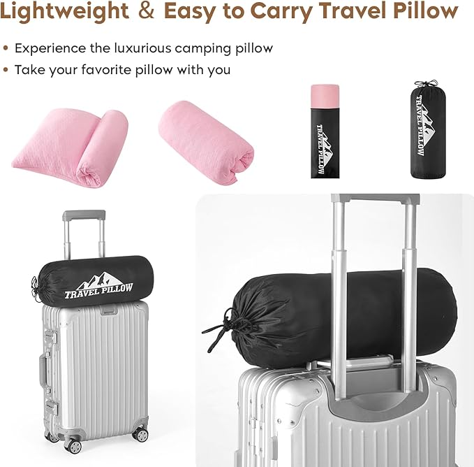 Small Shredded Memory Foam Pillow Camping Pillow Travel Pillow - Compressible Medium Firm Breathable Cover Ideal Backpacking Hiking Airplane and Car (Apricot Pink L)