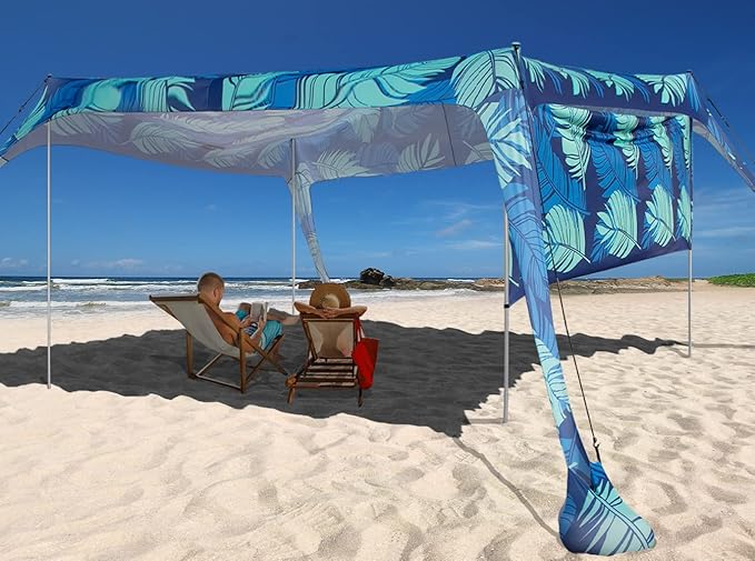 Beach Canopy Tent Shade with Sidewalls 10x10FT 6.6FT Tall UPF50+ Sun Shelter Windproof &amp Water Resistant Includes Guylines Sand Shovel Stability Poles Easy Up for Beach Outdoor Camping Backya