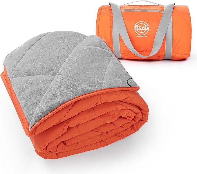 STOVER Large Waterproof Outdoor Stadium Blanket- Extra Thick Soft Fleece Camping Blanket for Travel Picnics Sports Dogs- 79x55 Warm Windproof Sand-proof Lightweight Packable (Game Day Orange)