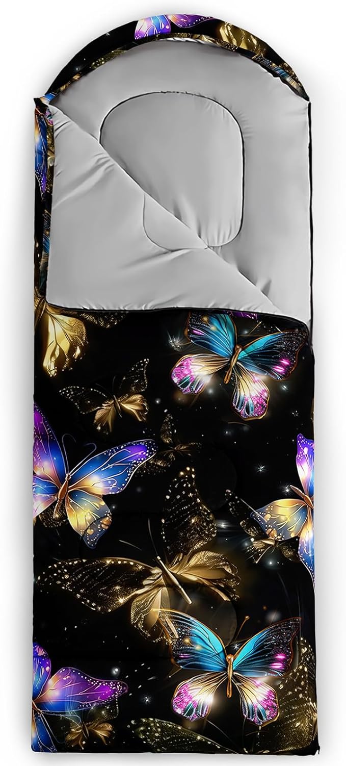 AILONEN Pink Flamingo Sleeping Bag for Kids GirlsWarm and Cool WeatherLightweightWaterproof BackpackingTropical Flamingo Theme Palm Leaves Sleeping Bag for Camping