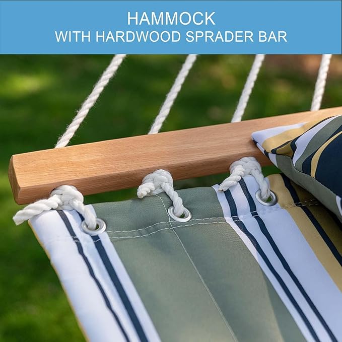 Lazy Daze Hammocks 12 FT Quilted Fabric Double Hammock with Spreader Bars and Detachable Pillow 450lbs Weight Capacity