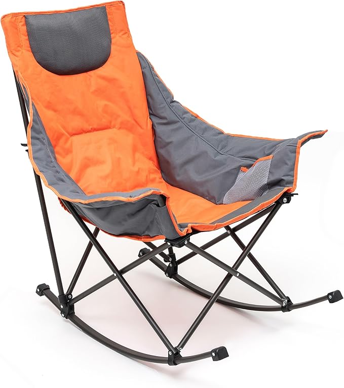 SUNNYFEEL Oversized Rocking Camping Chair Fully Padded Patio Chair with Side Pocket High Back Portable Lawn Recliner with Headrest Outdoor Camp Rocker Chairs for Adults Heavy Duty 500 LBS Carry Bag