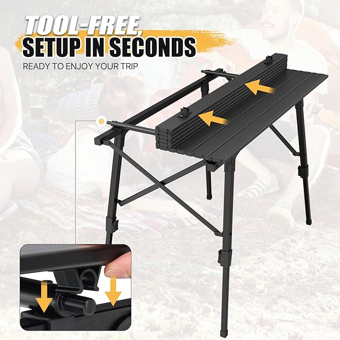MADOG Portable Aluminum Camping Table 35'' Lightweight Outdoor Folding Table Roll Up Desk with Carry Bag for Travel Picnic and Camp Black