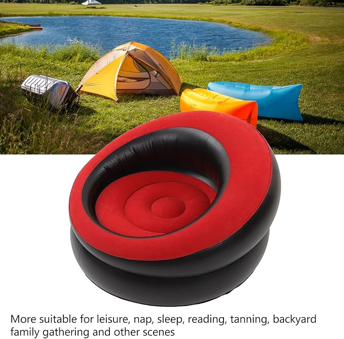 Inflatable Chair Flocking Inflatable Armchair Outdoor Inflatable Lazy Sofa Chair Inflatable Couch Outdoor Air Sofa for Camping Living Room Reading Room Office Balcony Travel 78 X 75cm (red)