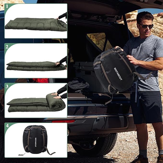 0 Degree Double Sleeping Bag for Adults Queen Size 2 Person Sleeping Bag for Cold Weather with Compression Sack for Car Camping Hunting and Tent Camp