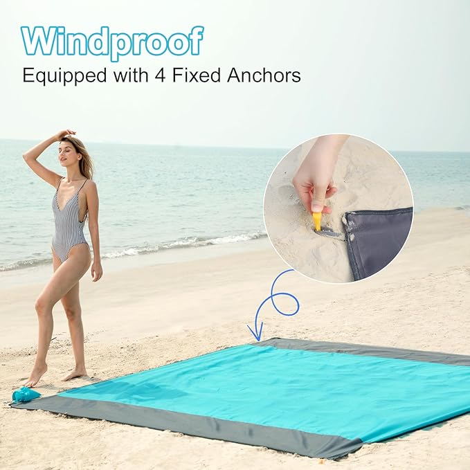 ISOPHO Beach Blanket 79''×83'' Picnic Blankets Waterproof Sandproof for 4-7 Adults Oversized Lightweight Beach Mat Portable Picnic Mat Sand Proof Mat for Travel Camping Hiking Packable w/Bag