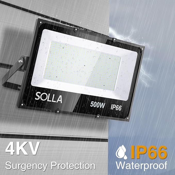 SOLLA LED Flood Light Outdoor 500W 50000lm Daylight White 6000K 2750W Equivalent Super Bright IP66 Waterproof LED Arena Lights Commercial Lighting Floodlight for BackyardStadiumFields110-265V