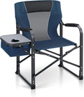 LET'S CAMP Oversized Folding Director Chair Outdoor Heavy Duty Camping Chair with Side Table and Cooler Bag for Picnic Hiking Fishing Supports 350LBS