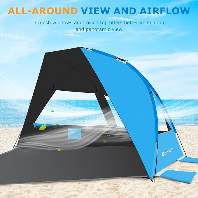 Gorich Portable Beach Tent for 3/4-5/6-7 Person with UPF 50+ UV Protection Lightweight &amp Foldable Sun Shelter with 5 Sand Bags Easy Setup Windproof Beach Umbrella Sun Shade