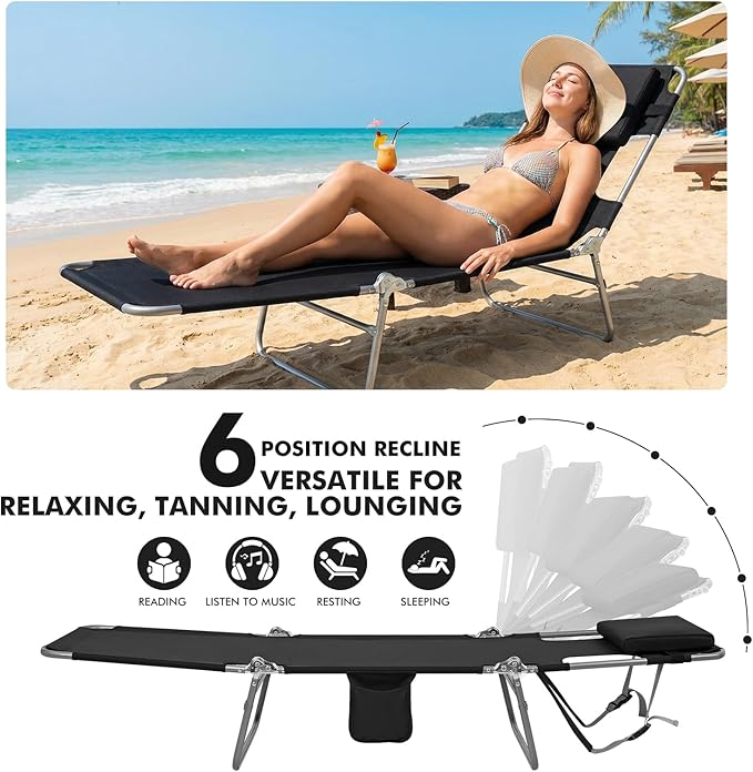 3 in 1 Women Comfort Backpack Tanning Beach Chair with Face Hole &amp Cushion | Portable Folding Lounge Sun Chair for Adults Outside Reading Sunbathing Poolside | Reclining 6 Position | 2 Pack