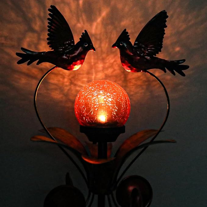VCUTEKA Cardinal Solar Lights Outdoor Metal Garden Stake Waterproof Crackle Glass Globe Garden Decor Cardinal for Pathway Lawn Patio Yard