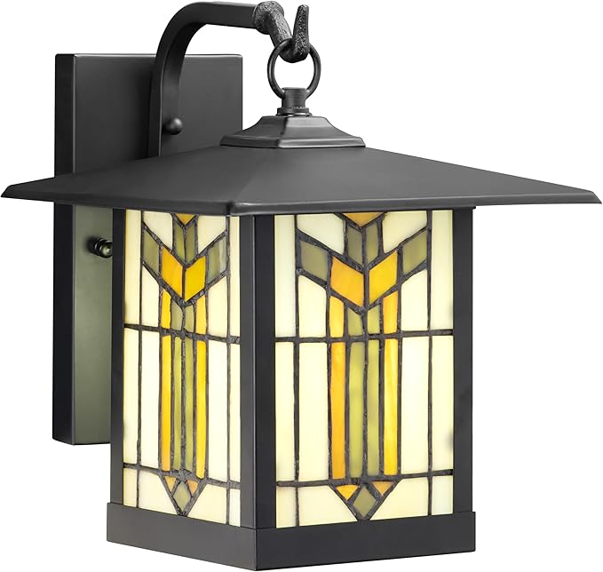 RIVER OF GOODS Stained Glass Outdoor Light Fixture - 11.75 H - Mission Style Porch Light - ‎Lily