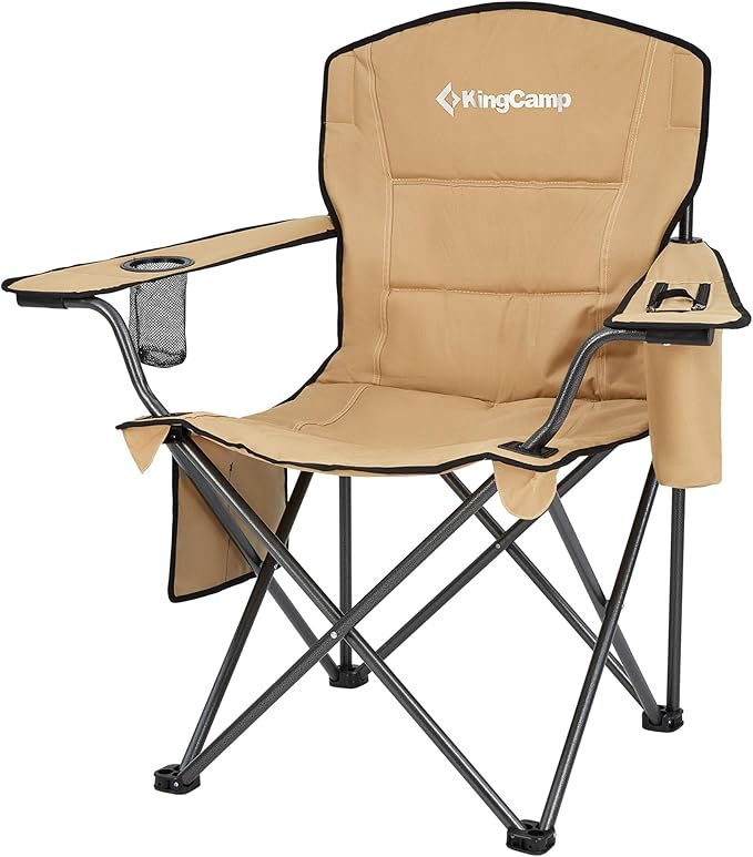 KingCamp 2 Pack Oversized Camping Chair for Adults Folding Chairs Heavy Duty 300lbs Camp Chair Padded Outdoor Chair with Cooler Bag Cup Holder Side Pocket for Garden Fishing Picnic Sports…