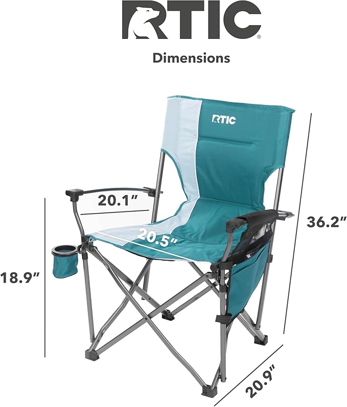 RTIC Ultra-Tough Chair Portable Folding for Camping Outdoor Fishing Beach with Arm Rest and Cup Holder Folds Quickly for Easy Storage in a Carry Bag Deep Harbor