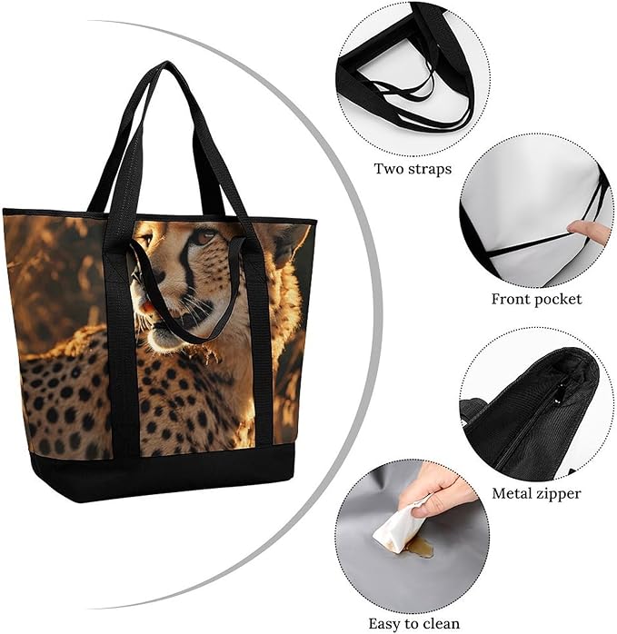 Insulated Shopping BagLarge Reusable Cooler Bags Cheetah Printed Foldable Shopping BagTravel Waterproof Shoulder Bag