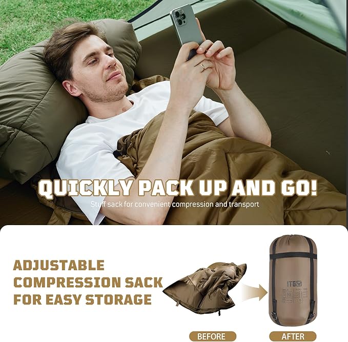 Cold Weather Sleeping Bag for Camping 36℉ to 45℉ Backpacking Sleeping Bags for Adults with Compression Sack for Camping Hiking Hunting and Outdoor Travel