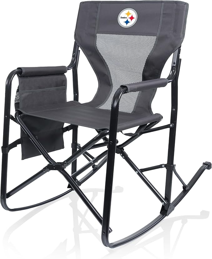 Picnic TIME NFL Woodland Rocking Camping Chair with Storage Caddy Camp Chair for Adults