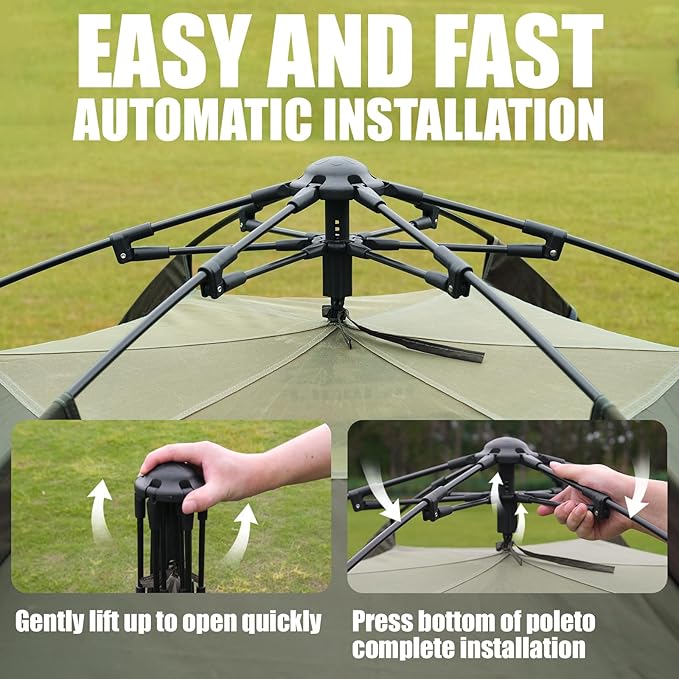 Hewolf 2/3/4 Person Camping Tent - Instant Pop Up Waterproof 2 Doors Tent with Easy Setup | 3-Season Hexagonal Dome Design for Family Hiking &amp Traveling