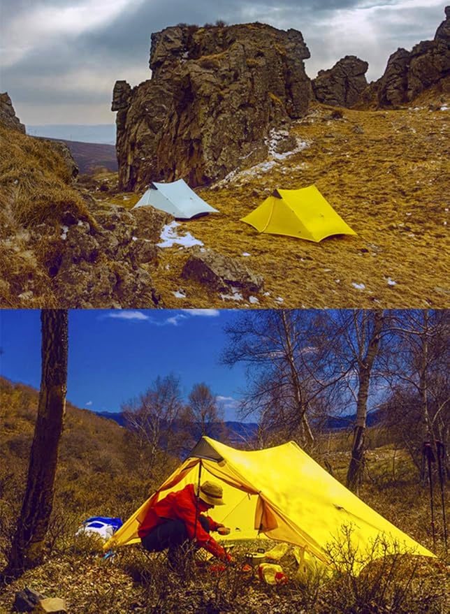 3F UL GEAR Lanshan 2 Person Tent Hiking Ultralight Camping Tent Professional 15D Silnylon Rodless Trekking Pole Tent Waterproof Backpacking Outdoor for Camping Bivvy