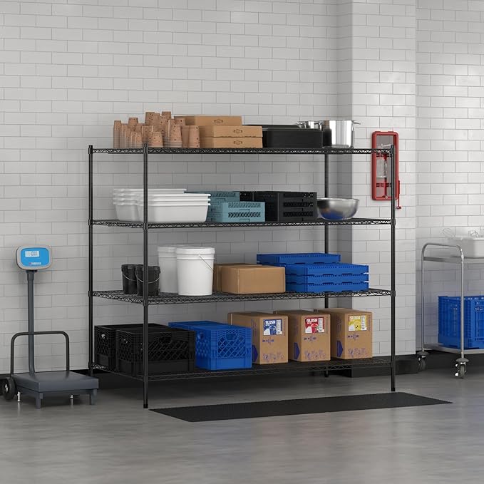Commercial NSF Listed Black Epoxy Stationary Wire Shelving Kit 36 x 72 x 64 with 4 Shelves Perfect for Warehouse Walk-in Refrigerator Freezer Grocery Store Restaurant Dishroom