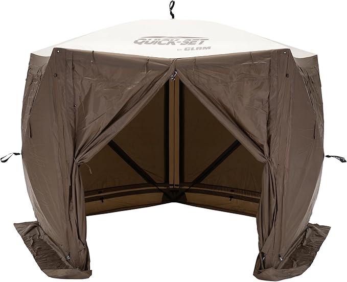 CLAM Pop Up Screen Tent Outdoor Camping Gazebo Canopy Adventure with Wind Panels 9' x 9' Brown