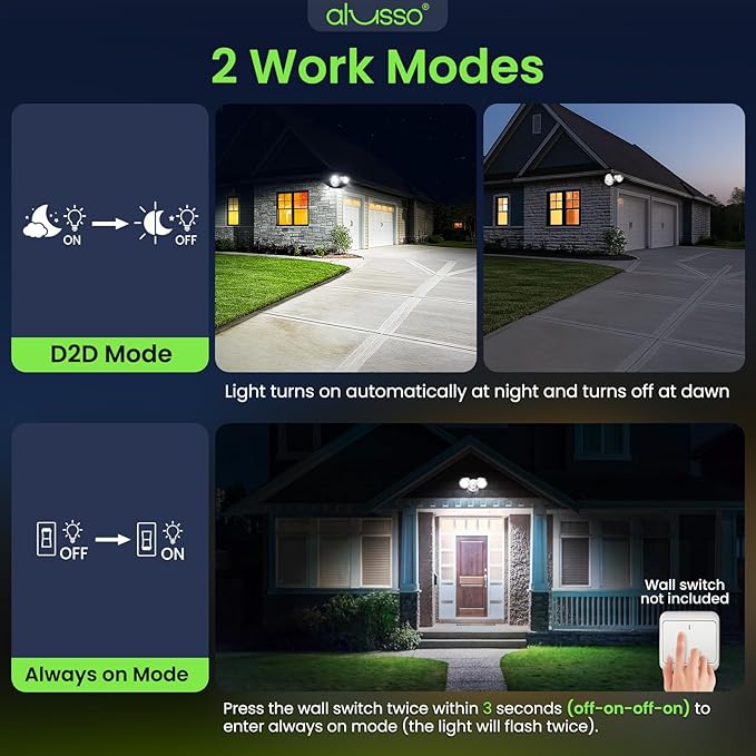 ALUSSO Dusk to Dawn Outdoor Lighting 30W 3500LM Dusk Till Dawn Outdoor Light 120V 3000K/4000K/6500K 3CCT IP65 Security Lights ETL Listed Dusk to Dawn Hardwired for House Yard Walkway White 1 Pack