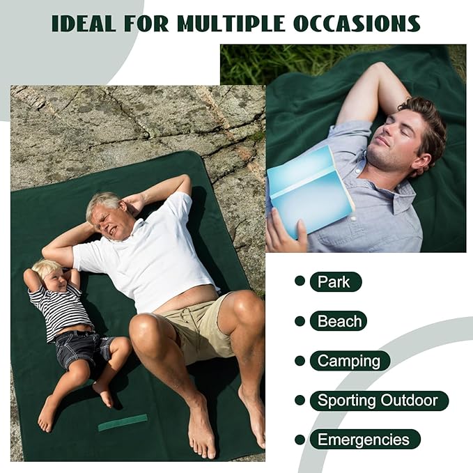 12 Pack Outdoor Blankets Bulk Foldable Picnic Blanket Camping Throws with Fleece Lining 48 x 53 in Large Size &amp Windproof for Stadium Camping Picnic Car Outdoor Sports Events(Green)