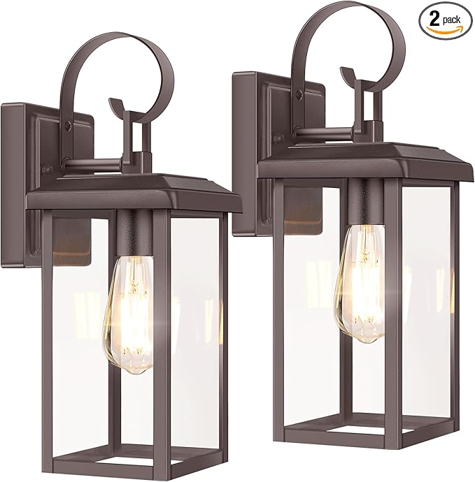 BesLowe 2-Pack Outdoor Wall Light Fixtures 15 Exterior Lighting Fixtures Wall Mount Waterproof Porch Lights Outdoor Wall Sconces Lanterns Modern Outside Lights for House Front Door Garage Brown