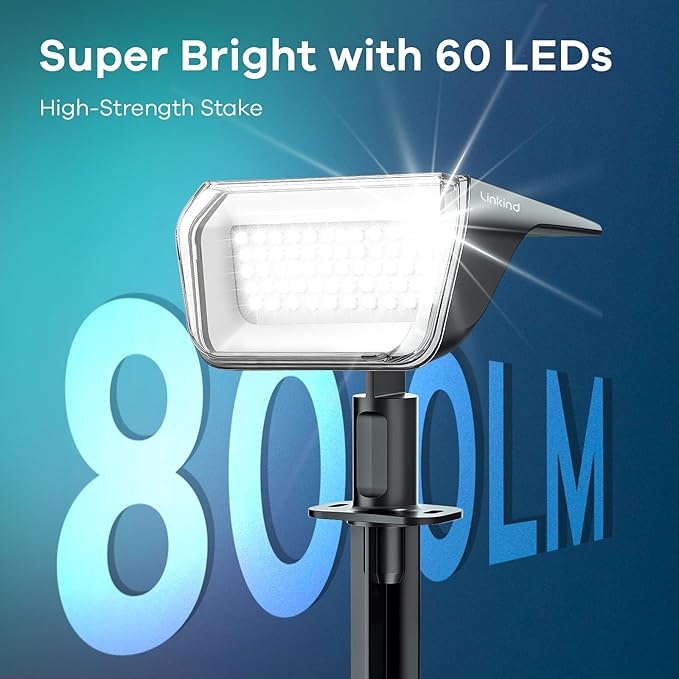 Linkind Solar Spot Lights Outdoor Waterproof IP67 60 LED Solar Flood Lights 30% High Conversion Landscape Lighting for Garden Yard Pathway (4 Pack Cool White)