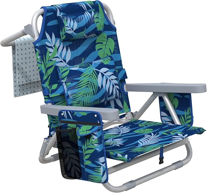 ZENPETIO Beach Chair Camping Chair for Adults Reclining Backpack Chair for Pool Beach Camping Outdoors