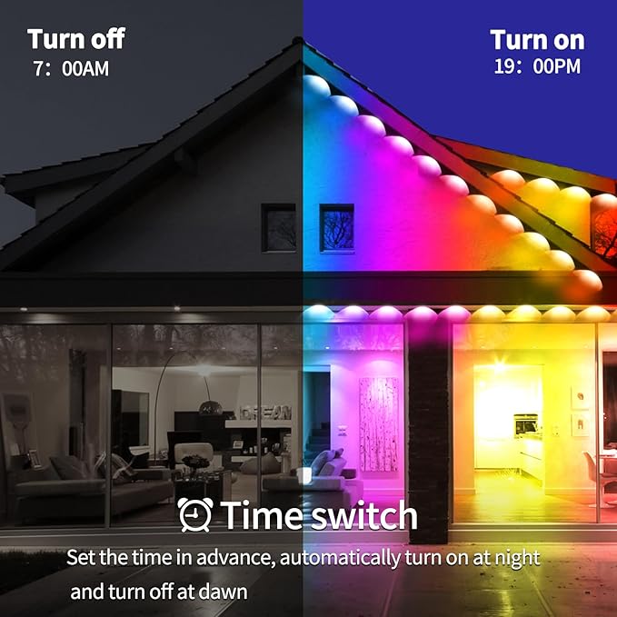 500ft Permanent Outdoor Light RGB Smart Outdoor eave Lights with APP &amp Remote Controltimed Music synchronisation IP67 Waterproof LED eave LightSuitable for PartyHalloweenChristmasRooftopGar