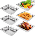 QTLCOHD 6 Pack Half Size Hotel Pans 1/2 Inch 2.5 Inch Deep Stainless Steel Steam Table Pan Commercial Food Pan for Chafing Dishes Breading Trays for Hotel Party Buffet Catering Supplies