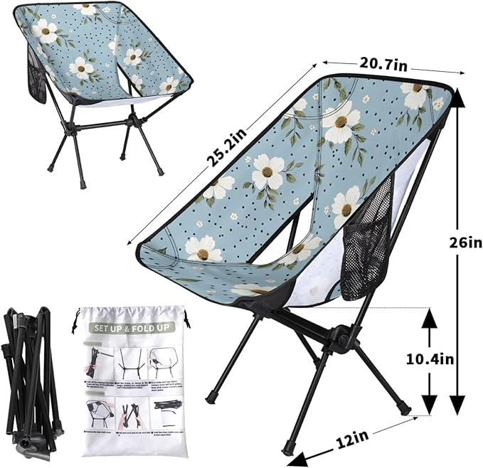 Honeybaby Folding Camping Chair Flowers Dots Camping Chairs Lightweight Portable Chair Outdoor Foldable Chairs for Camping Travel Picnic Beach Hiking