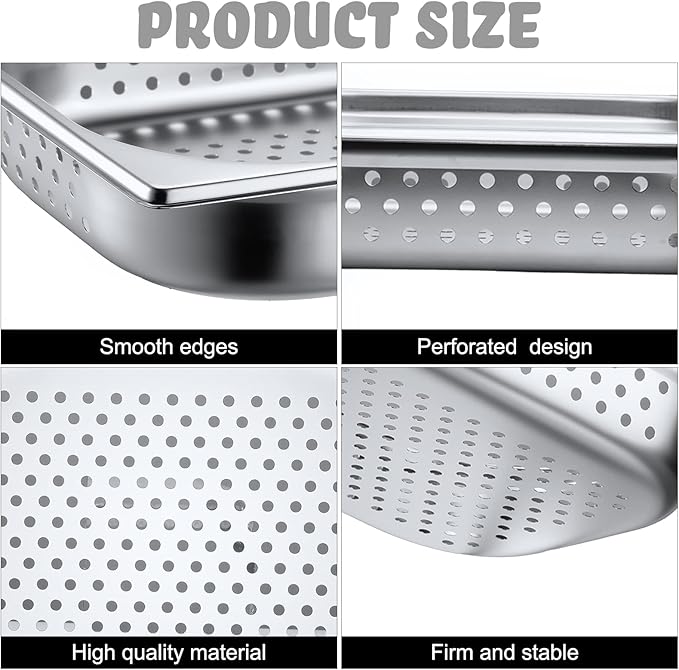 Lounsweer 2 Pack Half Size Hotel Pans Perforated Steam Table Pan Stainless Steel Half Steam Pan Commercial Catering Food Pan for Kitchen Restaurant Serving Supplies(12.8'' x 2.56'' x 10.43'')