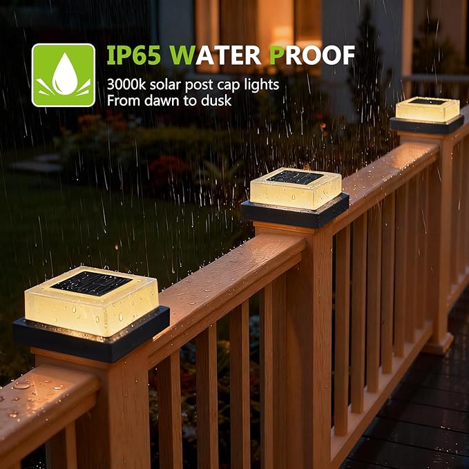 4x4 Solar Post Cap Lights 12pack Fence Post Solar Lights Outdoor Waterproof with Warm White LightingBlack Waterproof Cap Post Lights fit 3.5x3.5/4x4 Wooden/Vinyl Posts