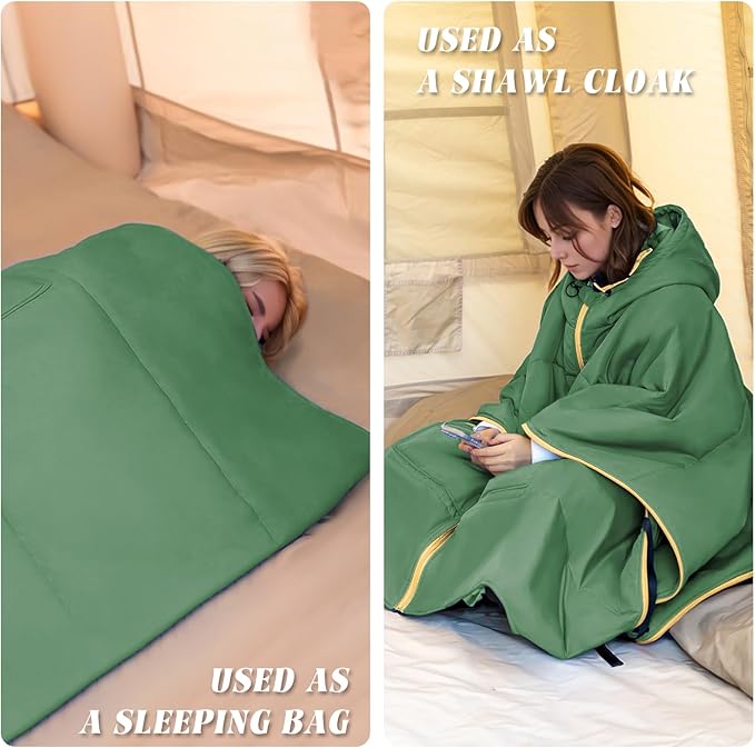 Camping Blanket Poncho Large Wearable Blankets 75 x 55 inch Cape Windproof &amp Water-Repellent Portable &amp Warm for Outdoor Sports Travel Car